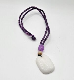 Lucky White Jade Pendant Necklace with Purple Braided Cord 20in
